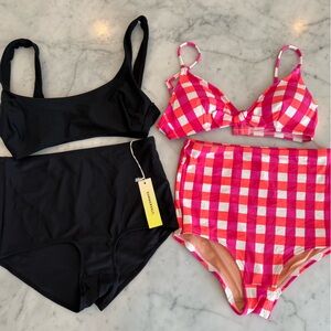 J. Crew Women's Bikini Set - Black and Pink Checkered